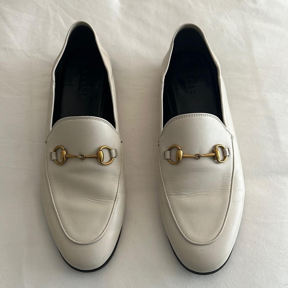 Gucci Jordaan White Leather Loafers / Mules slides princetown